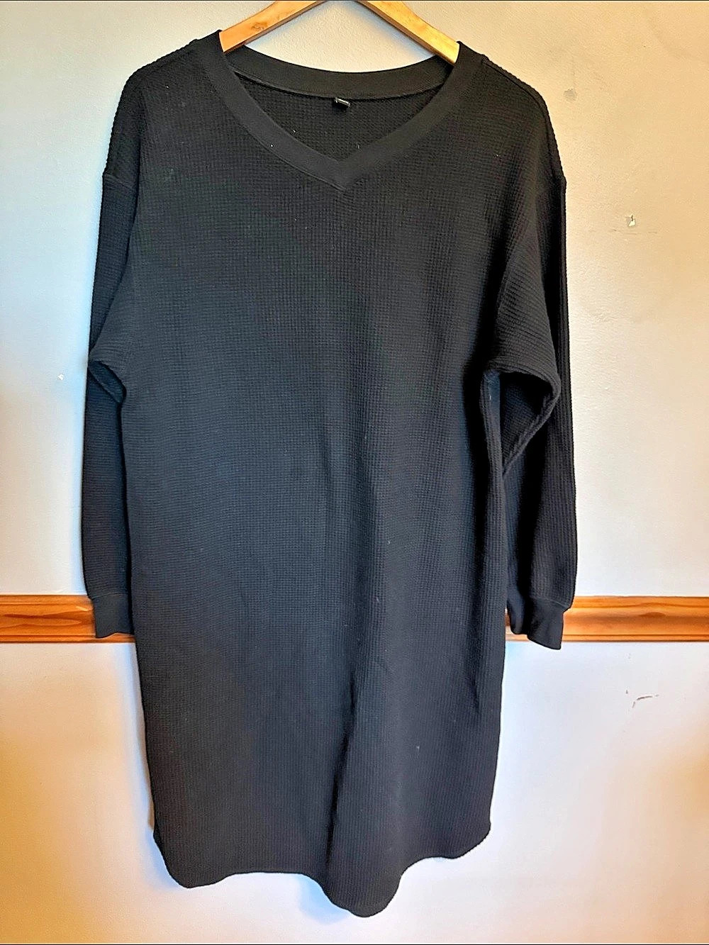 Uniqlo Waffle Crew Neck Long-Sleeve Dress Mini Dress Black Medium